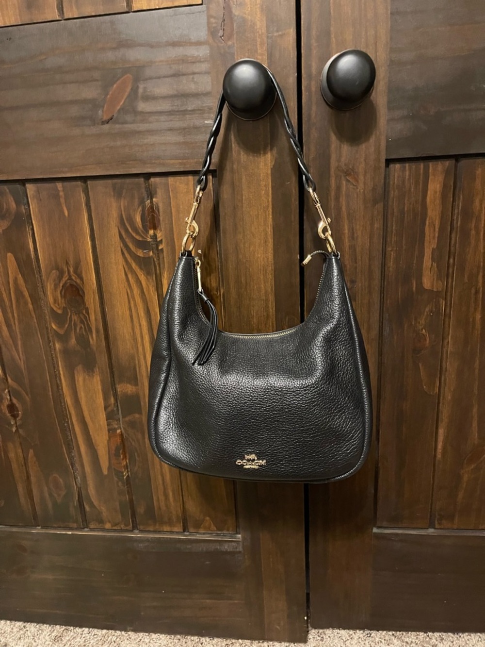 Coach Black Pebbled Leather Shoulder Hobo with Gold Hardware